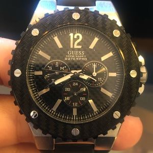 Guess Stainless Steel Quartz Watch w/Black Dial